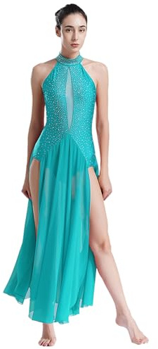 Freebily Vestido De Danza Lírica para Mujer Maillot Sin Manga Maillot con Falda Tul Vestido Lentejuelas Mailllot De Ballet Ropa De Baile Contemporánea