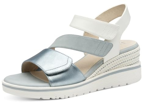 Jana sandales femme à talon compensé vegan avec fermeture velcro, Denim Comb, 38 EU