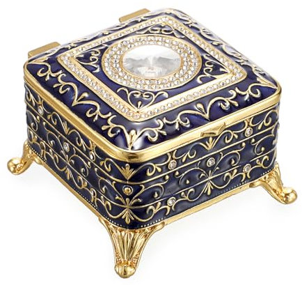 SUMTree Vintage Schmuckkasten mit Deckel Eckig Ringbox Schmuckkästchen aus Aluminium Retro Schmuckschatulle Marineblau Schmuckdose für Kette Geschenk für Damen Mädchen