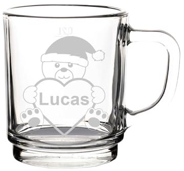 LUXENTU Glühweintassen mit personalisierter Gravur, Teegläser 250 ml, Geeichte Glasbecher bei 0,2 Liter, Großes Set für Gastronomie & Events, Motiv: Teddybär, 30 Stück