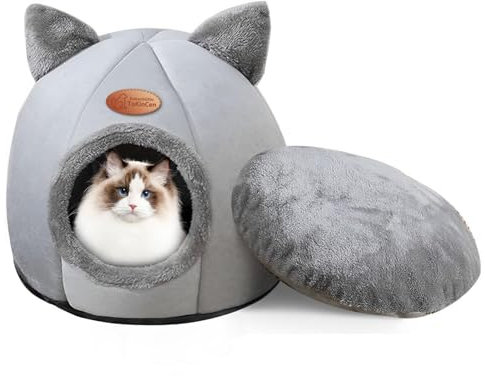 ToKinCen Cat Cave Cat Bed Katzenhöhle Katzenbett Waschbare Halbgeschlossen Katzenzelt Katzenkorb Grau Katzenhäuschen