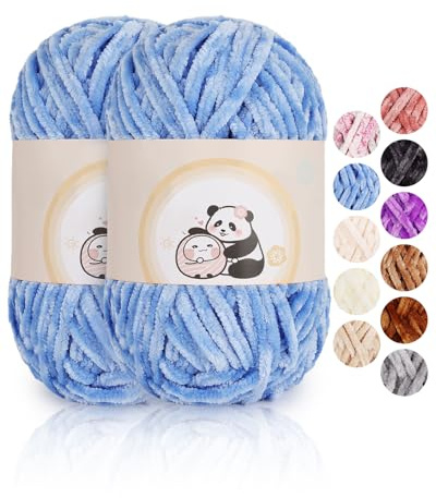 Aeelike 200 g Chenillewolle zum Stricken von Hand, grob gestrickt, weich, Chunky Chenille, flauschig, Chenillegarn, warm, aus Plüsch, Himmelblau