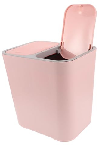 PRETYZOOM Bidone della Spazzatura Doppio con Coperchio Rosa in Plastica Facile da Pulire con Doppio Scomparto per Cucina e Bagno