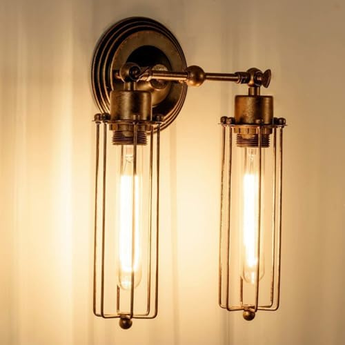 AoLa 2 Stück Wandleuchte Innen Vintage Wandlampe Drehbar E27 Industrial Retro Lampe aus Metall 2 Flammen Rustikal Nachttischlampe für Schlafzimmer Wohnzimmer Esszimmer Balkon (ohne Leuchtmittel)
