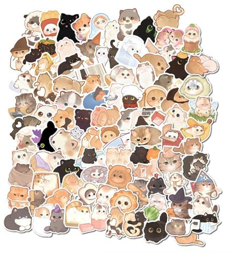Mrltau 100 Pcs Kawaii Cat Stickers, Sticker Aesthetic, Laptop Stickers, Cute Cat Stickers, Cute Stickers Waterproof, Sticker Cat for Adults Kids, Cat Stickers, Cat Stickers