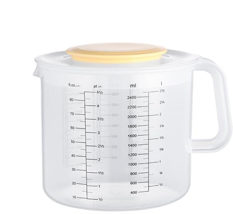 Coperchio della ciotola – 2400 ml grande misurino da cucina, ciotola di miscelazione con coperchio, manico ergonomico, facile versamento a prova di spruzzi, strumenti di misurazione da cucina facili