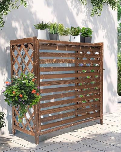 Cache Climatiseur Exterieur Bois Massif Housse Climatiseur Protége Support Climatiseur Exterieur Cache Clim Pour L'extérieur Pour Cacher Le Climatiseur Moustiquaire De Protection(ID96x89x40cm/WD100x93