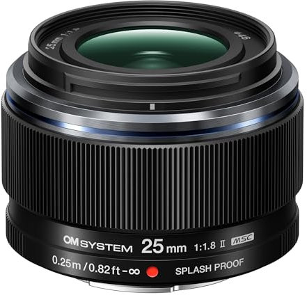 OM SYSTEM Objetivo M.Zuiko Digital 25 mm F1.8 II, Veloz y con Distancia Focal Fija para cámaras Micro Cuatro Tercios (Olympus OM-D y Pen, Panasonic G-Series), Negro