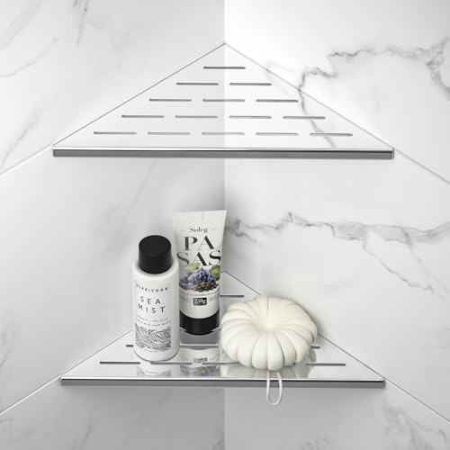 Bernkot Set di 2 ripiani per doccia angolare in acciaio inox 304 per pareti piastrellate, mensola da incasso per la ristrutturazione del bagno (lucidato, 254 mm)