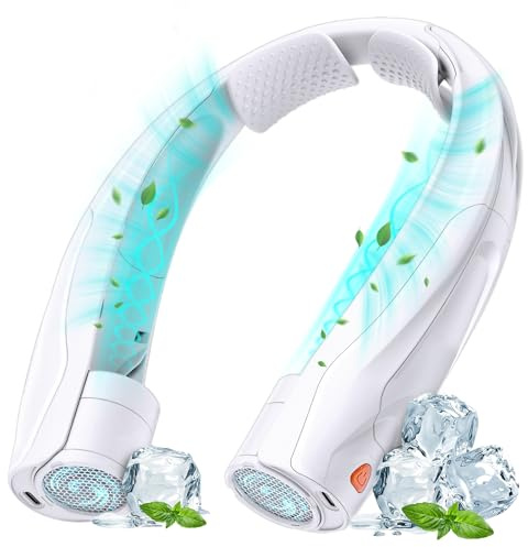 BOSONER Nackenventilator Hals Ventilator Tragbarer: 6000 mAh Halsventilatoren USB Aufladbar Leise Halsventilator Persönlicher Ventilator mit 6 Geschwindigkeiten für Camping Reisen Büro (Weiß)