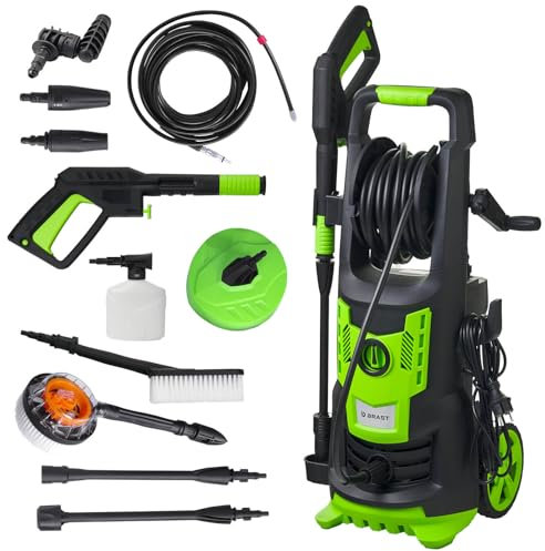 BRAST® Hochdruckreiniger Elektro - Pro | 2400 Watt 180 bar | inkl. 14-TLG. Sonderzubehör | Fördermenge 480 l/h | Schlauchtrommel 10m Hochdruckschlauch Hochdruckpistole | mobiler Flächenreiniger
