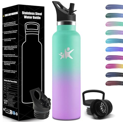 HoneyHolly Borraccia Termica 1 Litro, Senza BPA, Borraccia Termica, Sottovuoto a Doppia Parete, Bottiglia Termica, 18/8 Acciaio Inox, Borracce Termiche, con Cannuccia, Termos per Palestra, Sport, Bici