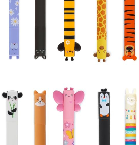 LEGAMI Stifte Set [10 Stck.], radierbare Gelstifte mit Motiven Schmetterling, Tiger, Hippo, Lama, Corgi,Giraffe und viele mehr (10er Set)
