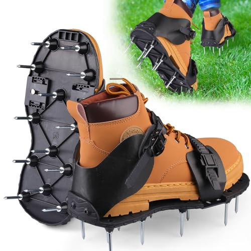 Inoamity Nagelschuhe Rasenlüfter Schuhe mit 26 Stahlnägeln & Klettverschluss, Professionelle Rasenbelüftung Schuhe, Rasen Sandalen für Bodenbelüftung, Rasen Aerifizierer, Gartenarbeit Rasenpflege