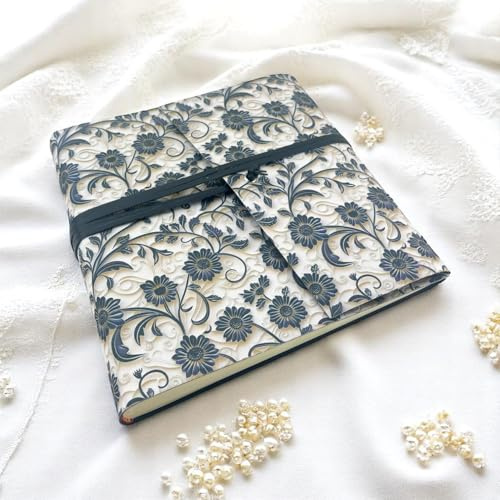 Album fotografico-Double Flower NP-in tessuto stamp.3D interno in ecopelle, scegli il formato dal personalizza Classico con velina Matrimonio Regalo Compleanno Nozze Argento Laurea Cresima (Nero)