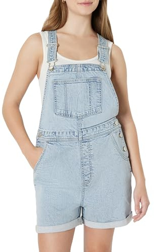 Amazon Essentials Women's Medium Stretch Relaxed-Fit Denim Short Dungarees with Adjustable Straps