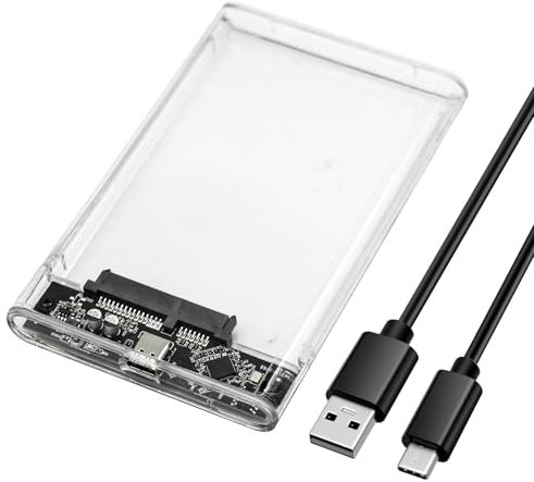 Quevati Baie externe pour disque dur 2,5 pouces USB-C 5G, USB 3.1 Ge1 SATA pour SSD 2,5 pouces et HDD jusqu'à 6 To, compatible UASP, avec port USB-C 3.1, sans outils