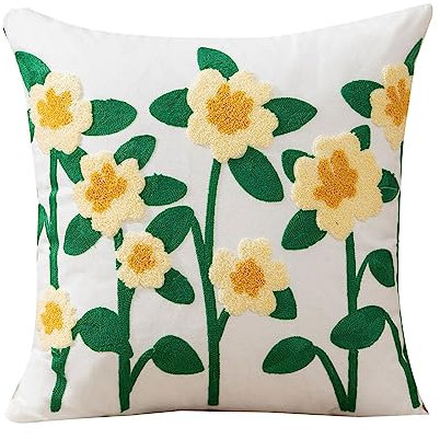 Hattba Cojín bordado floral de 45 x 45 cm, fundas de almohada para decoración del hogar, oficina, dormitorio, sofá