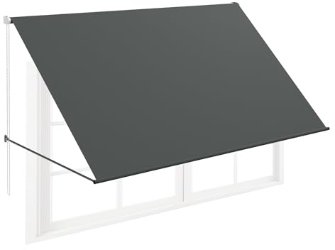 FIVMEN Fallarmmarkise Markise Einziehbar mit Kordel und Aluminium Stützstange Balkonmarkise Sonnenmarkise Sonnenschutz für Fenster Terrasse Balkon 235x145 cm, Anthrazit