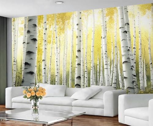 GIVLWF Papier peint motif bouleau d'été, papier peint à décoller et à coller pour chambre à coucher, papier peint feuilles pour salon, décoration murale de campagne – Décoration d'intérieur, paysage
