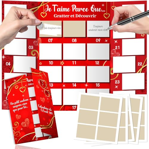 DPKOW Couple Calendrier de l'Avent à Gratter 2025, Bricolage Calendrier de l'Avent à Faire Soi-Même 24 Noël Calendriers à Remplir pour Couples Idée Cadeau Amoureux