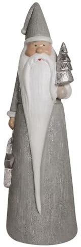 Riffelmacher 70396 Figurine de Père Noël décorative 8 x 26 cm Argenté/blanc avec longue barbe – Élégante figurine de Noël pour rebord de fenêtre, étagère et table