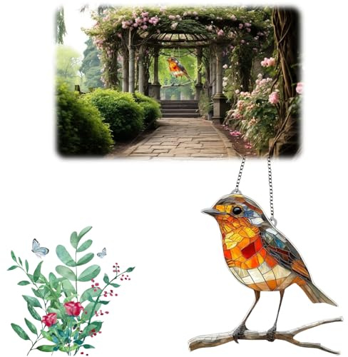 Window Sun Catcher,Hanging Ornament for Window Decor,Home Window Decoration,Garden Sun Catchers with Stained Glass,Hanging Garden Ornaments,Crystal Suncatcher,Wind Chimes Indoor(BIRD)