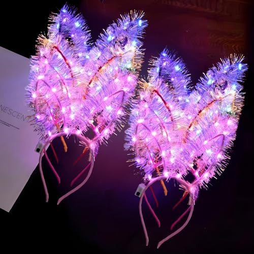 12 Pcs LED Haarreif,Hasenohren Haarreif LED,Haarkranz mit Licht,Kopfschmuck Leuchtend,Leuchtkranz Haare,Lichterkette Haare Schlager,Led Haarkranz,Leuchtende Haarreifen