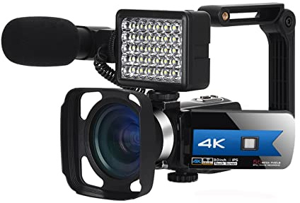 QZCX Cámara Digital, Video Camcorder 4K WiFi vlogging cámara Nocturna visión 5 6MP Beauty Light Touch Screen Vlogging for cámara Webcam(Standard,K1 Blue Camera Kit)