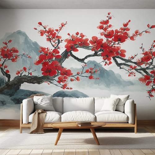 Générique Papier Peint Panoramique Aquarelle Fleurs de Cerisier, Papier Peint Japon Japonais Oriental Asiatique, Fresque Murale, Decoration Chambre Salon, 310 x 250 cm &MD202