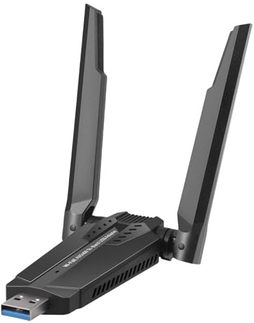 AX5400Mbps WiFi 6E USB Adapter, Tri-Band 6GHz/5GHz/2.4GHz Wireless Network Dongle for PC Desktop Laptop, High Gain Antenna USB 3.0 WiFi Adapter Compatible with Windows 11/10, Plug and Play - Black