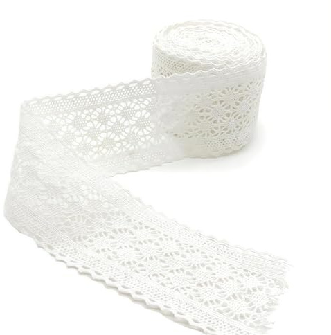 1 Stück 5m x 5.8cm Spitzenband Weiß, Baumwoll - Spitzenborte Zum Nähen & Dekoration, Geschenkband Stoff & Dekoband Weiß (Kreation & DIY)