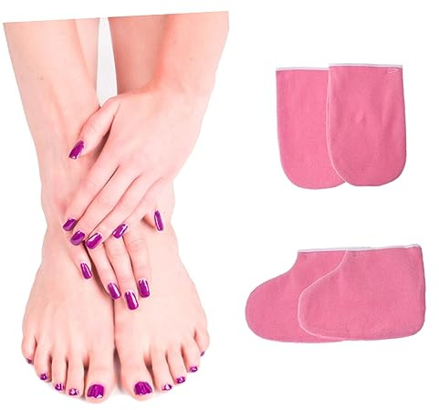 UKCOCO Guanti e Calzini in Spugna per Trattamento Paraffina, Lavabili e Termotrattenenti per Manicure e Pedicure, Rosa
