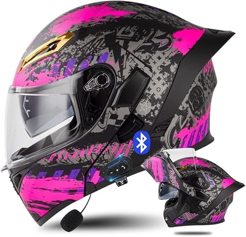 Kcolic Casque Moto Modulaire Bluetooth Queue, Casque Avant Rabattable Homologué ECE, Double Visière, Casque Intégral Intégré avec Microphone Double Haut-Parleur pour Adultes Hommes Femmes F,Medium