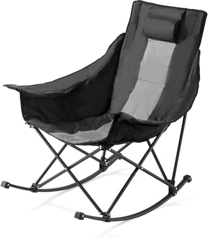 VEVOR Sedia a Dondolo da Campeggio, Sdraio a Dondolo Pieghevole Portatile, Sedia Reclinabile da Giardino con Portabicchieri e Tasca, Carico max. 100kg, Sdraio da Campeggio Balcone, Giardino