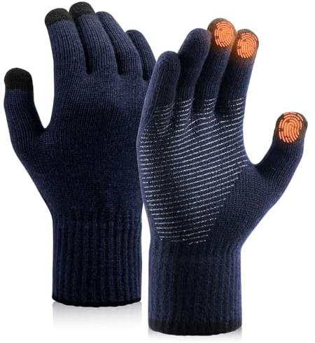 Heat equation Merino Wool Gloves for Men Women, Touch Screen Warm Anti-Slip Glove Thermal Soft Knit for Winter Driving Hiking S/M Dark Blue