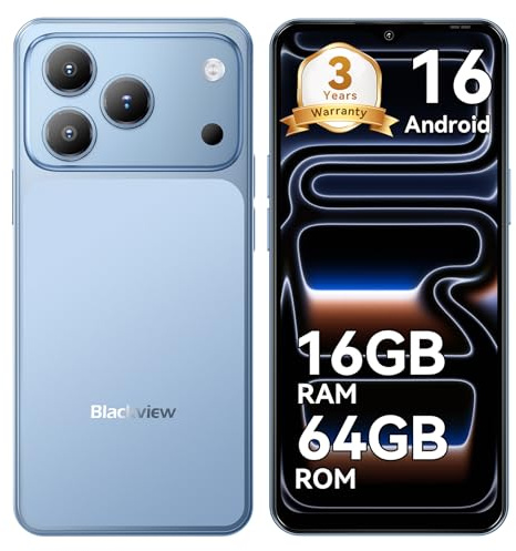 Blackview Wave 7C Telephone Portable Android 16 Smartphones, 16Go+64Go/2To, 32MP+13MP, 5000mAh, 6.56 Smartphon Pas Cher 4G Dual SIM, Téléphone WiFi 5G/GPS/IP54/3 Card Slots/3.5mm/FM/3Ans Garantie