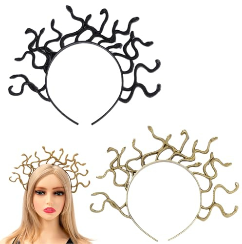 GWAWG Schlangen-Stirnband für Damen, griechische Göttin, Kopfbedeckung, Schlangenkrone, für Halloween, Karneval, Party, Cosplay, Zubehör (Gold + Schwarz)