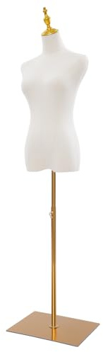 Schneiderpuppe Damenbüste Schneiderbüste für Atelier, Boutique & Dekoration, 70-130cm Verstellbar Höhe, Weiblich Schaufensterpuppe für Hochzeitskleider Abendkleider (Goldene quadratische Platte)
