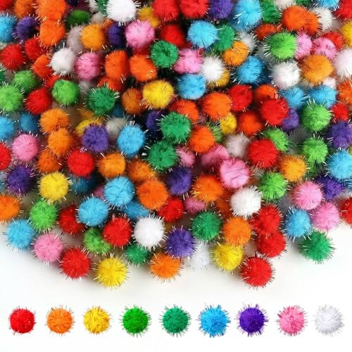 300 Stück Glitzer Pompons Zum Basteln,1,5 CM Mini Glitzer Pompoms,Bunte Pompons Zum Basteln,Handgemachte Bastelarbeiten Für Kinder,Ostern,Weihnachten,Diy-Dekorationsbasteleien