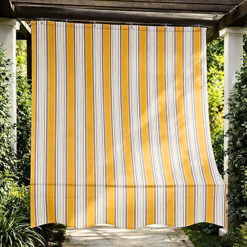 Toldo Vertical Exterior 145 x 290 cm, Cortina Exterior para Terraza y Balcón con Anillas, Protección Solar, Sombra y Privacidad, Diseño a Rayas para Jardín Patio Porche,Amarillo