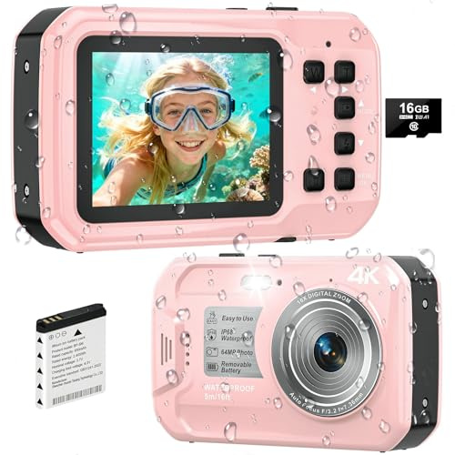 Unterwasserkamera, Yixinxin Digitalkamera wasserdichte 4K 64MP 16FT Autofokus wasserdichte Kamera zum Schnorcheln, IPS HD Bildschirm 16X Digitalzoom und 16GB Karte