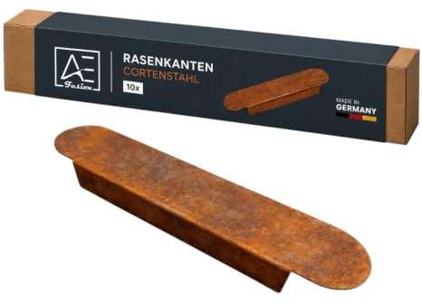 Lot de 10 bordures de pelouse | Bordure de parterre en métal 400 × 80 × 40 mm | Acier Corten / acier inoxydable V2A | Bordure de parterre | Fabriqué en Allemagne