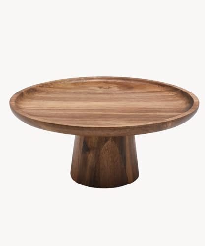 Zoha Akazie Lumo Tortenplatte Ø25 cm Höhe 11 cm - Tortenständer Holz mit Fuß | Kuchenplatte Akazienholz Handgefertigt | Servierplatte Rund Erhöht | Käseplatte Natur für Kuchen Antipasti Deko