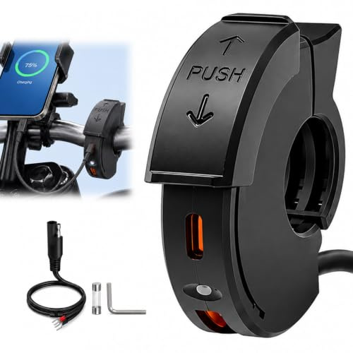 48W Cargador USB para Motocicleta, Toma 12V 24V con USB-C PD 30W y USB-A QC3.0 18W, Puerto IP65 para Carga Rápida de Teléfono, GPS, Cámara, Scooter, Quad y ATV