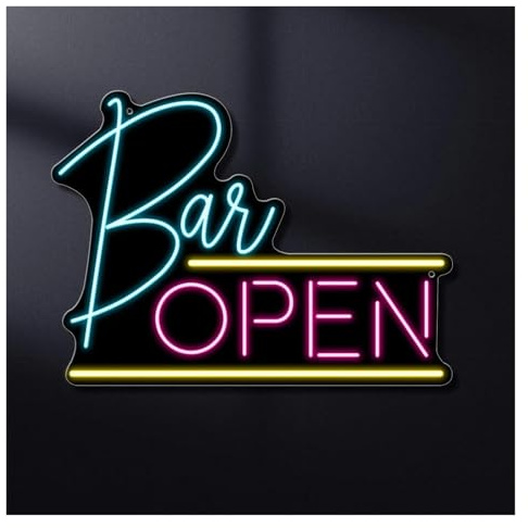 Insegna al Neon Insegna Luminosa Al Neon Per Bar Aperto - Insegna Commerciale A Per Bar Aperti, Insegna Di Benvenuto Al Neon Decorativa Per Birrerie 27.17cmx40.6cm
