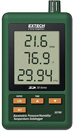 Extech SD700 Barometric Pressure, Humidity, Temperature Datalogger | Barometric pressure, RH, temp, triple LCD, SD card Excel recording, selectable sampling, 2GB SD, AC adapter