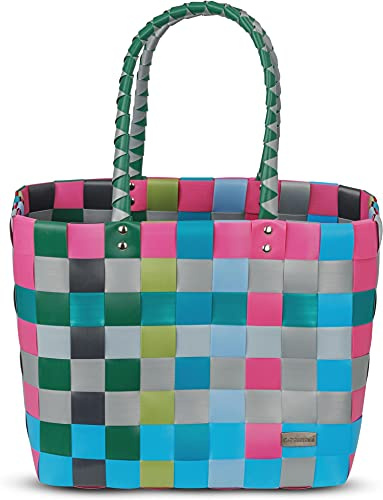 normani Einkaufskorb Shopper geflochten aus Kunststoff - robuster Strandkorb aus wasserabweisendem Material Farbe Classic/Calm