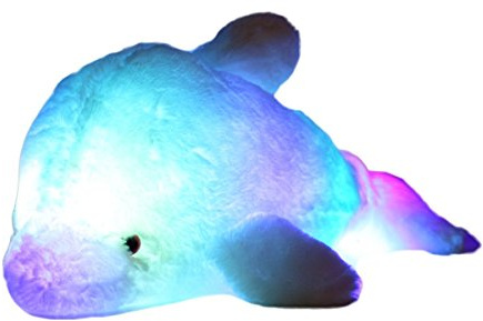 Zinsale 7 färgskiftande LED ljusare fylld delfin leksak plyschkudde nattlampa (blå, 45 cm)