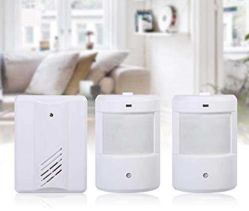 Alarme de sonnette sans fil Sonnette de bienvenue Détecteur de mouvement Blanc avec récepteur et émetteur longue portée Protection de sécurité à domicile ou au bureau(One with two)